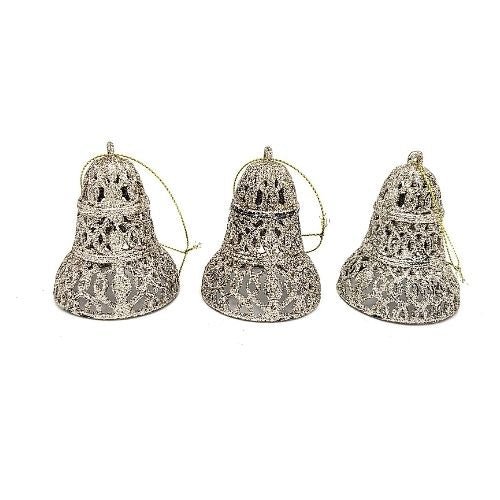 Glitter Bell Christmas Decorations 3 Pk Assorted Colours