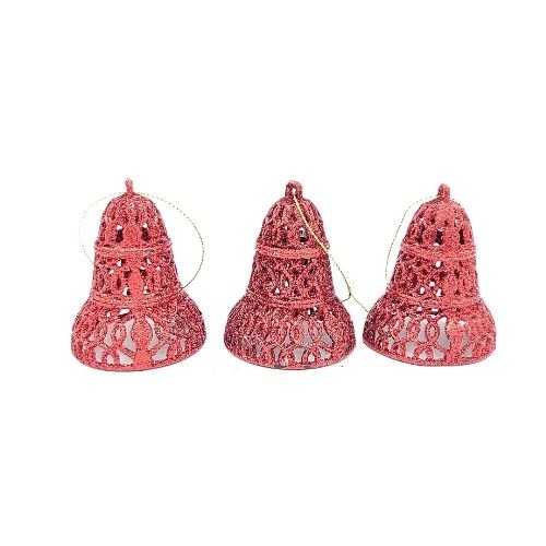 Glitter Bell Christmas Decorations 3 Pk Assorted Colours