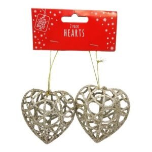 Glitter Heart Christmas Decorations 2 Pk