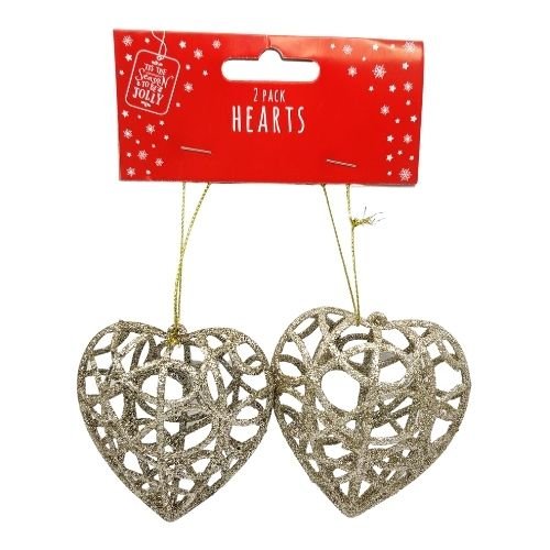 Glitter Heart Christmas Decorations 2 Pk