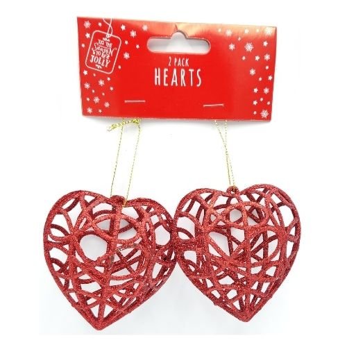 Glitter Heart Christmas Decorations 2 Pk