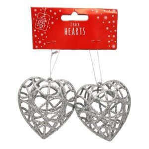 Glitter Heart Christmas Decorations 2 Pk