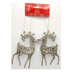 Glitter Reindeer Christmas Decoration 2 Pk