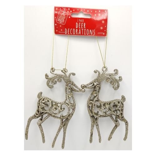 Glitter Reindeer Christmas Decoration 2 Pk