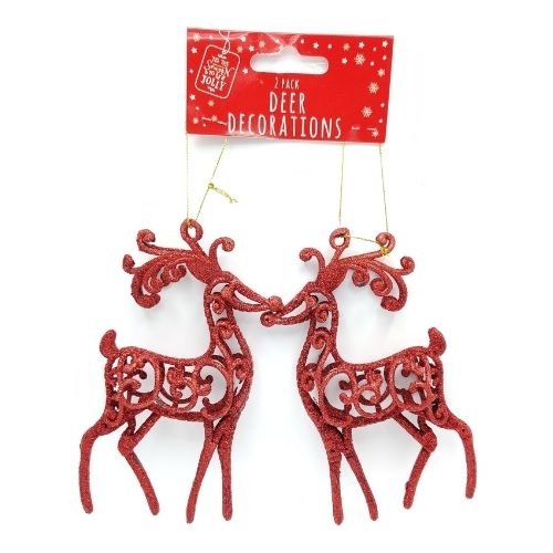 Glitter Reindeer Christmas Decoration 2 Pk