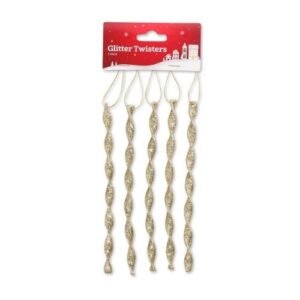Glitter Twisters Christmas Decorations Assorted Colours 5Pk