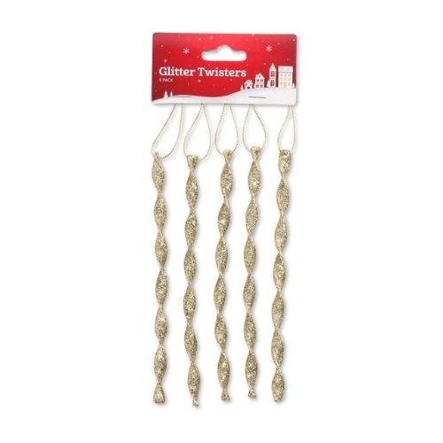 Glitter Twisters Christmas Decorations Assorted Colours 5Pk