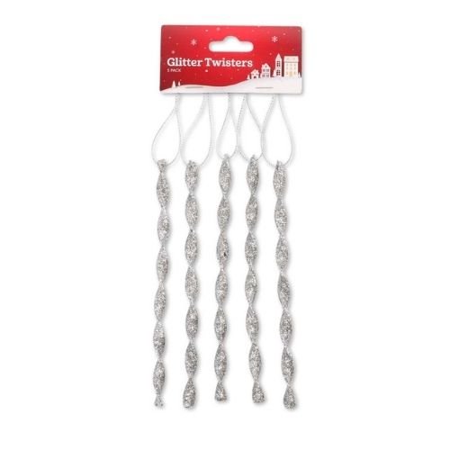 Glitter Twisters Christmas Decorations Assorted Colours 5Pk