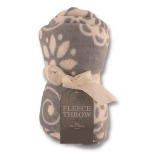 Cosy Fleece Floral Throw Grey & White 130cm x 150cm