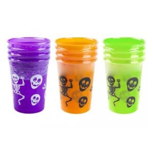 Halloween Plastic Skeleton Cups Assorted Colours 4 Pk