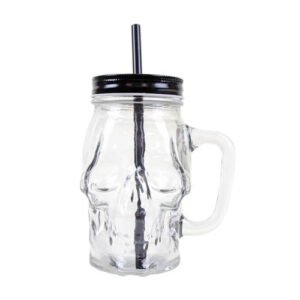 Halloween Skull Jar With Lid & Straw Assorted Designs