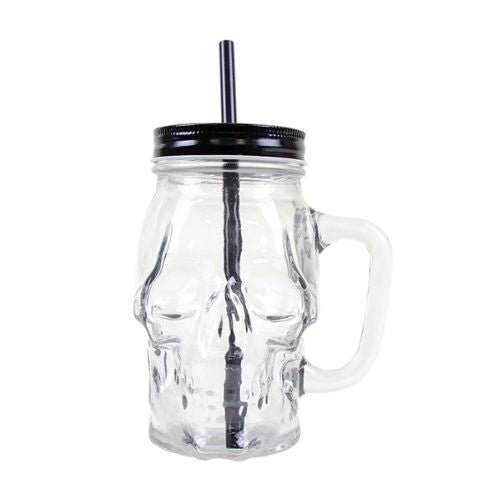 Halloween Skull Jar With Lid & Straw Assorted Designs