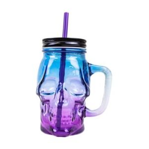 Halloween Skull Jar With Lid & Straw Assorted Designs