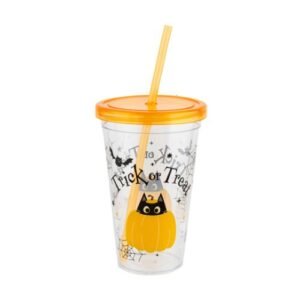 Halloween Yellow Trick Or Treat Drinking Cup With Straw