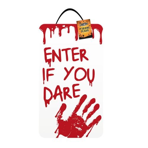 Halloween Warning Plaque Assorted Styles 40x23cm