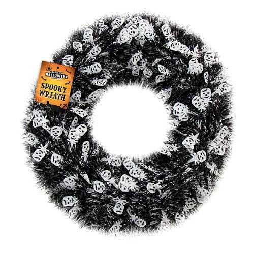 Halloween Tinsel Skull Wreath Assorted Colours