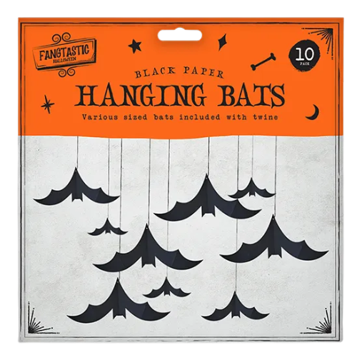 Halloween Hanging Bat Paper Decorations 10 Pack Assorted Sizes with 5m String