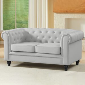 Hertford Chesterfield Faux Leather 2 Seater Sofa in Light Grey