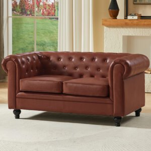Hertford Chesterfield Faux Leather 2 Seater Sofa in Tan