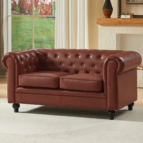 Hertford Chesterfield Faux Leather 2 Seater Sofa in Tan