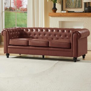 Hertford Chesterfield Faux Leather 3 Seater Sofa in Tan