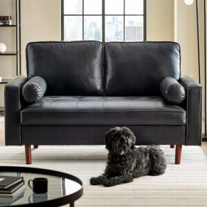 Hobbs Faux Leather 2 Seater Sofa With Bolsters - Black