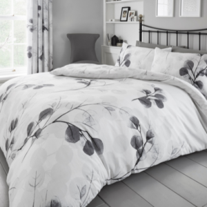 Honesty Leaf Printed Duvet Cover Set Grey Double Size Botanical Bedding