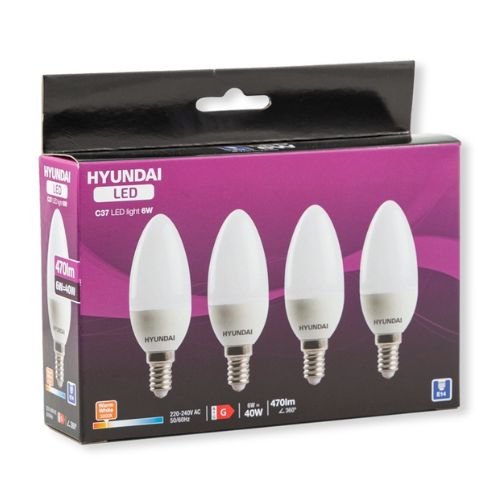 Hyundai LED 490lm Light Bulbs 6W C37 4 Pack