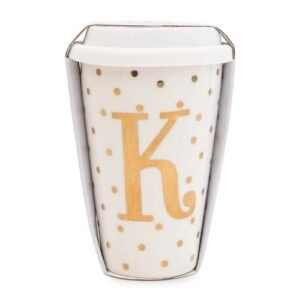 Initial White & Gold Travel Mug K Gold 15cm