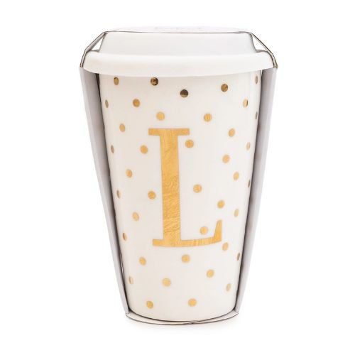 Initial White & Gold Travel Mug L Gold 15cm