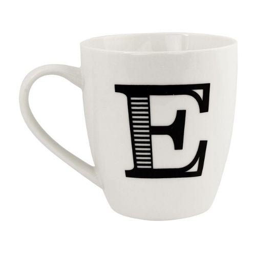 Black and White Initial Hugga Mug – Letter E – 11cm