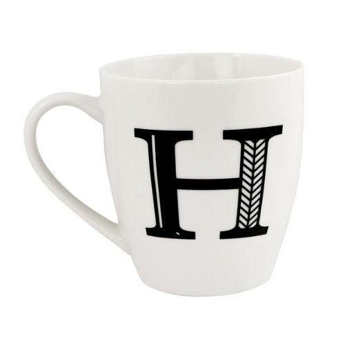 Black and White Initial Hugga Mug – Letter H – 11cm