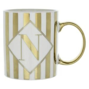 Gold and White Electroplated Straight Sided Initial N Mug