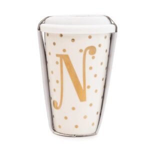 Initial White & Gold Travel Mug N Gold 15cm