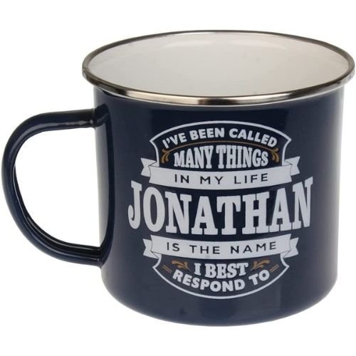 Enamel Personalised Coffee Mug Jonathan