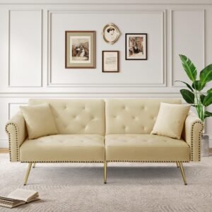 Velvet 2-Seater Sofa Bed – Beige