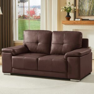 Kensington Faux Leather 2 Seater Sofa In Dark Brown
