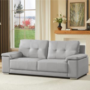 Kensington Faux Leather 3 Seater Sofa In Light Grey