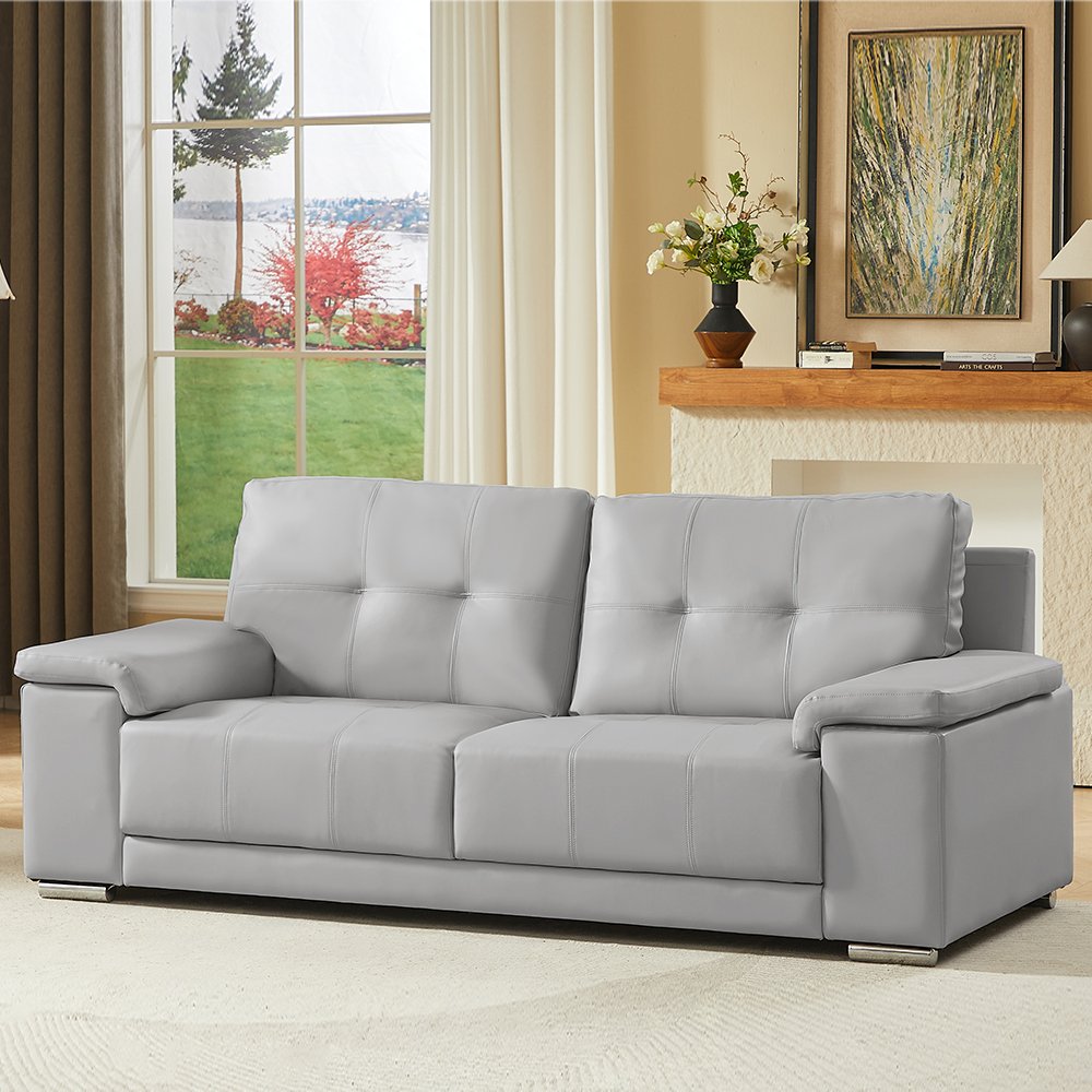 Kensington Faux Leather 3 Seater Sofa In Light Grey