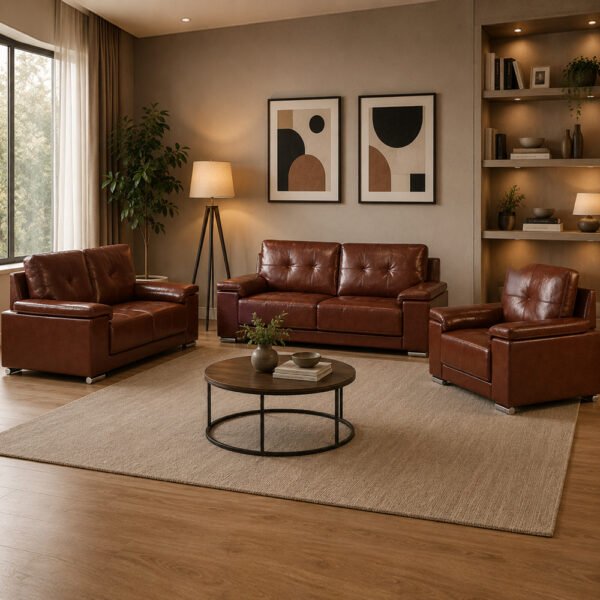 Kensington Faux Leather 3+2+1 Seater Sofa Set in Tan