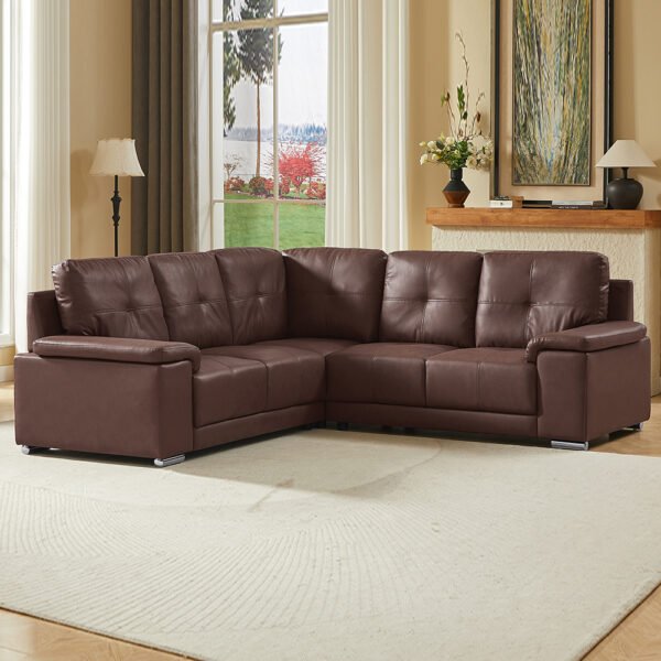 Kensington Faux Leather Corner Sofa in Dark Brown
