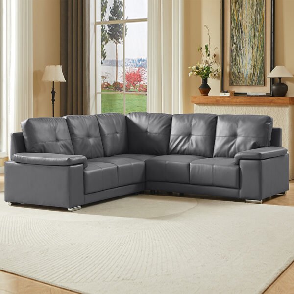 Kensington Faux Leather Corner Sofa in Dark Grey