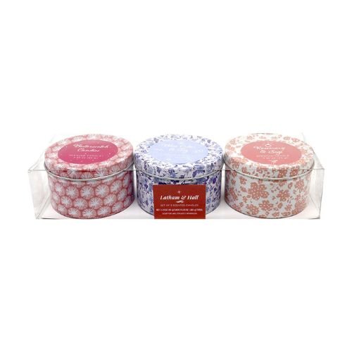Latham & Hall Set Of 3 Scented Candle Tins Butterscotch, Blue Cedar, Rosemary