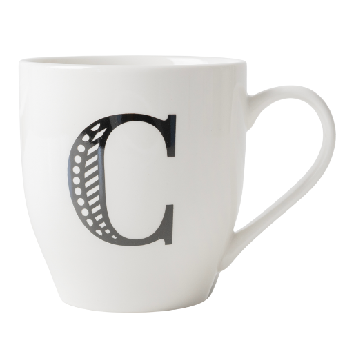 Black and White Initial Hugga Mug – Letter C – 11cm