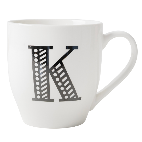 Black and White Initial Hugga Mug – Letter K – 11cm