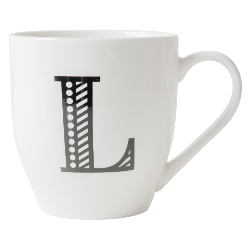 Black and White Initial Hugga Mug – Letter L – 11cm