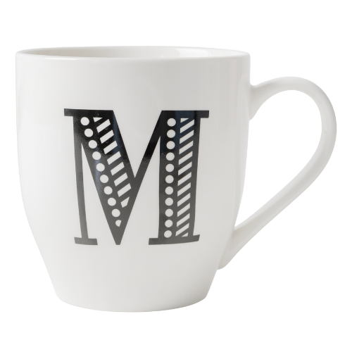 Black and White Initial Hugga Mug – Letter M – 11cm