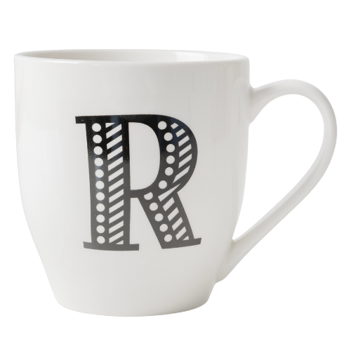 Black and White Initial Hugga Mug – Letter R – 11cm