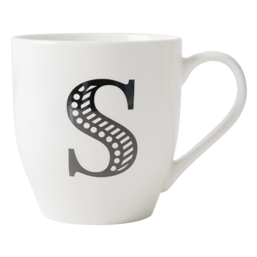 Black and White Initial Hugga Mug – Letter S – 11cm