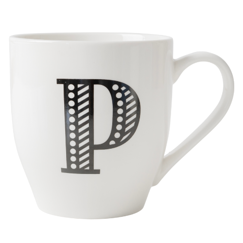 Black and White Initial Hugga Mug – Letter P – 11cm